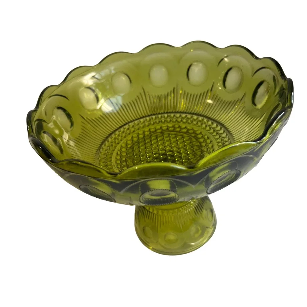 Vintage Bartlett-Collins Avocado Green Glass Pedestal Bowl St Genevieve